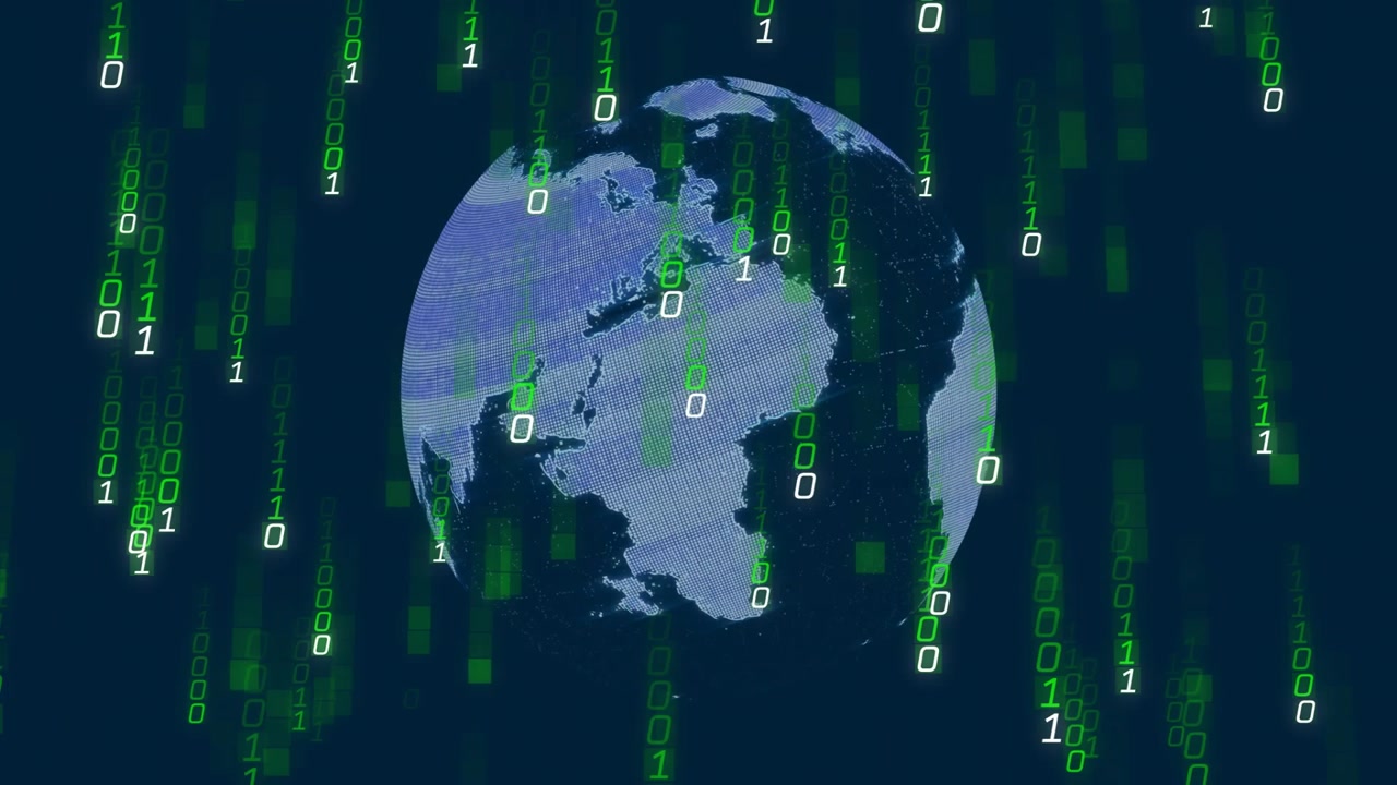 Rotating Earth Globe with Falling Binary Data
