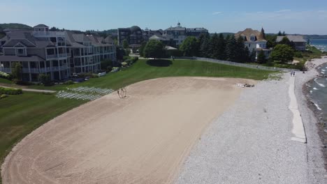 city sits on beach in the summer