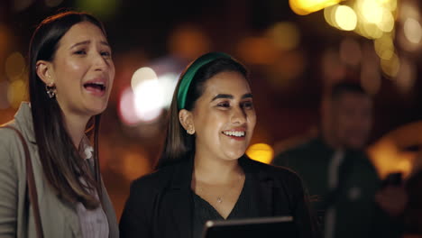 Night,-women-and-tablet-with-conversation