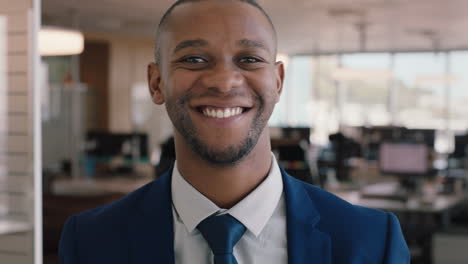 portrait african american businessman smiling confident manager in corporate office attractive male executive enjoying successful career in business management professional at work