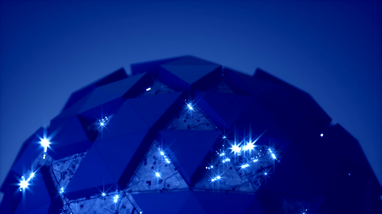 미래의 전자 블루 스피어 시엄리스 루프 3d 렌더링 애니메이션