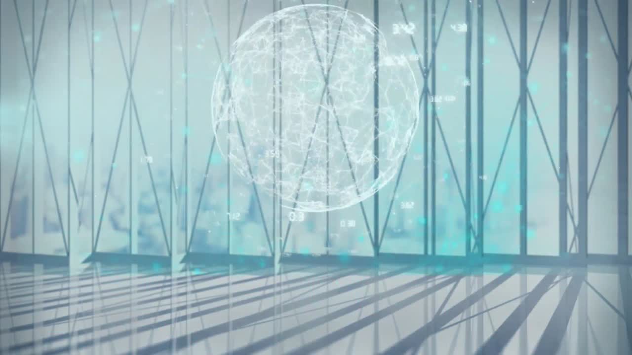 현대적인 건물과 도시 풍경에 대한 데이터 처리 네트워크의 애니메이션