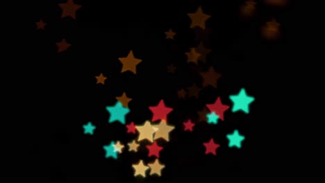 beautiful star bokeh from moving car and traffic lights at the evening, christmas, winter, holiday or glamour party background concept, copyspace