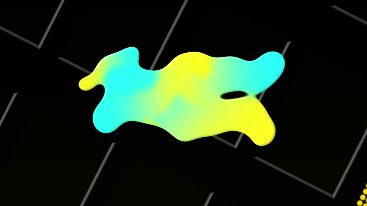 Digital animation of abstract liquid shape with copy space against white lines on black background