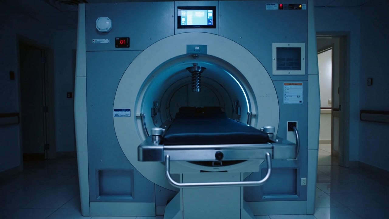 Pannello di controllo che avvia il tavolo motorizzato che scorre fuori dallo scanner di imaging per il caricamento del paziente.