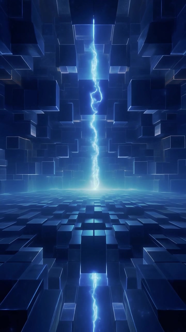 Abstract Digital Tunnel with Glowing Blue Lightning Bolt