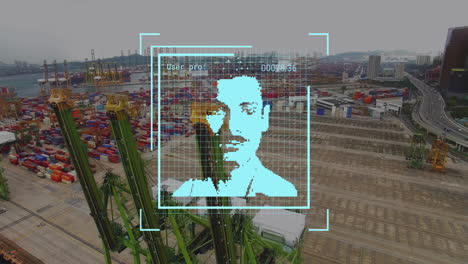 animación del procesamiento de datos con retratos sobre el puerto del contenedor