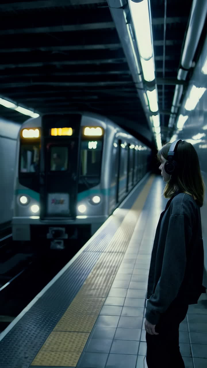 지하철 역에서 기차를 기다리는 여자