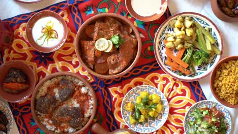 view of a egyptian lunch, close up shot, high angle shot