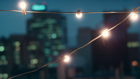 beautiful lights glowing in rainy city at night with urban skyline in background