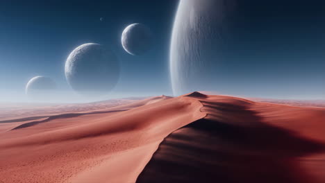 alien desert landscape with multiple moons