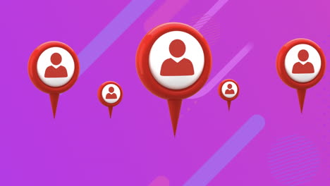 animation of tags with icons over shapes on purple background