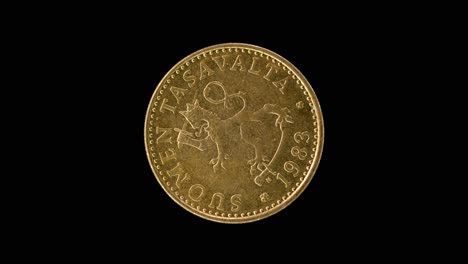 finland 1983 twenty pennia coin obverse with national arms rotating on black background