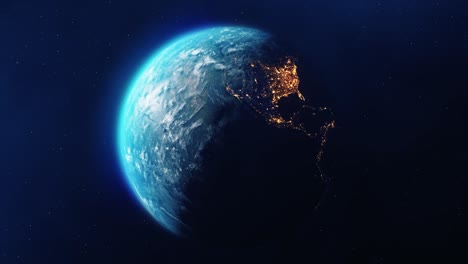 el sol por encima del planeta tierra vista desde el espacio órbita de la tierra animación de bucle 4k.
