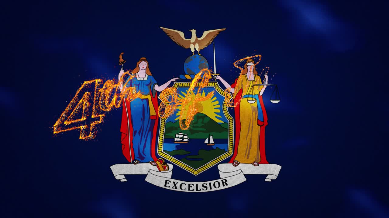 뉴욕 발의 배경은 7월 4일 화재 글자, 루프입니다.