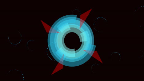 hypnotic animation of blue circles and red shapes symbolizes global social media.