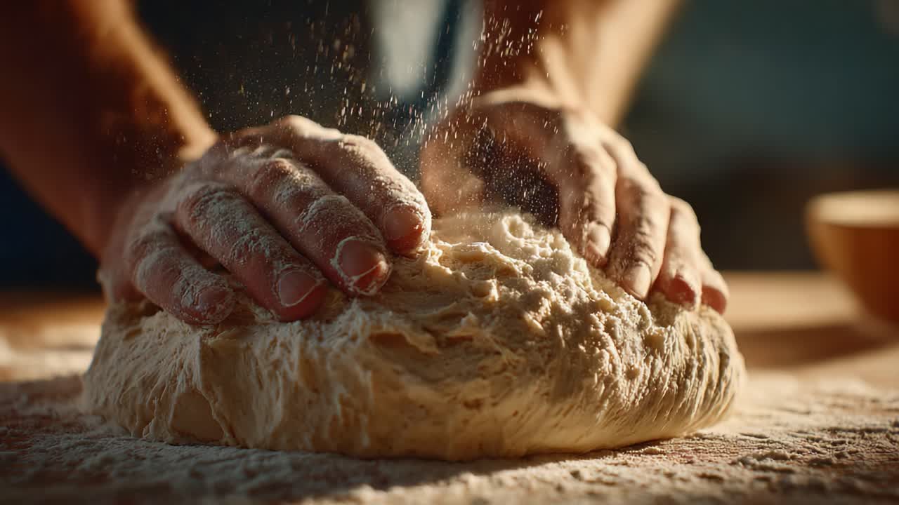 A Step-by-Step Guide to Mastering the Art of Bread Making: Kneading Techniques and Dough Preparation Highlighted Through Close-Up Shots of Flour, Hands, and the Achieving Texture for Perfect Loaf