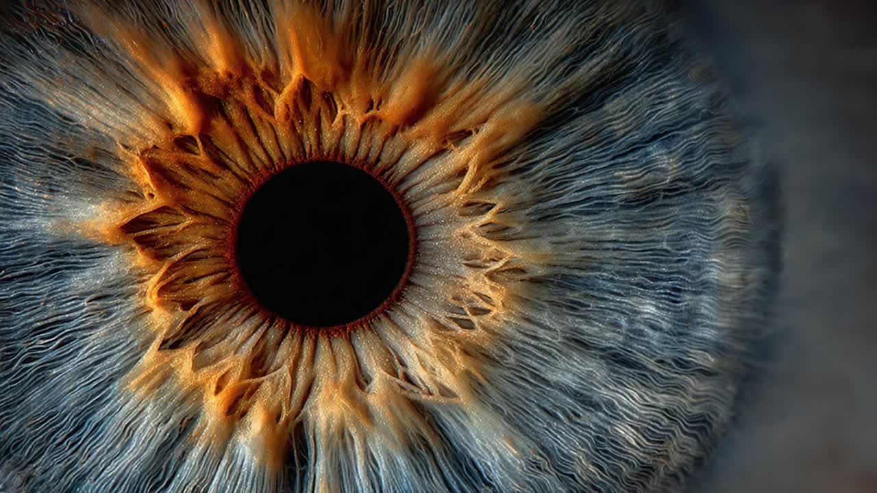 Eine Nahaufnahme, die die komplexen Muster und Farben im menschlichen Auge erforscht und die einzigartige Textur und Tiefe dieses komplexen Organs erfasst