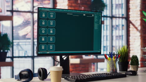 AI LLM chatbot software interface on PC in home office showing virtual assistant