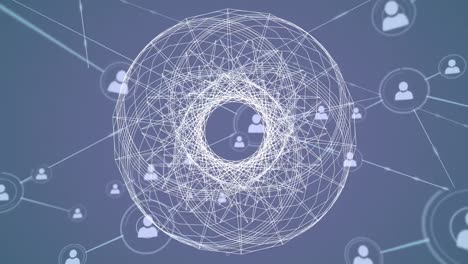 animación de la red de conexiones con iconos y formas sobre fondo azul