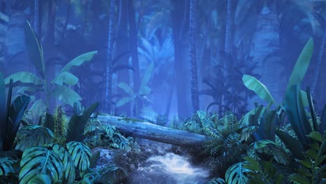 selva tropical mística en el anochecer