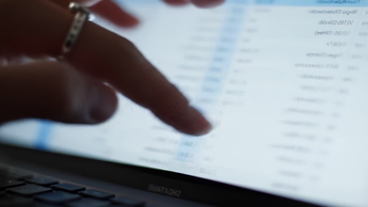 A Close-Up View of a Hand Interacting with Data on a Laptop Screen, Analyzing Financial Information or Graphs for Better Decision Making and Insights