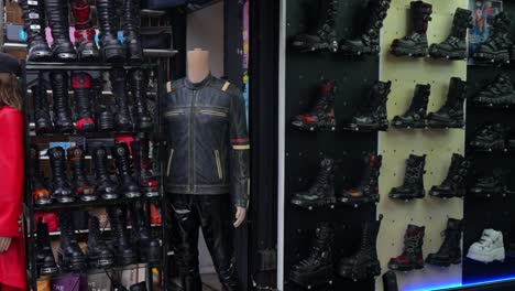 gothic and punk fashion store with boots and leather jackets