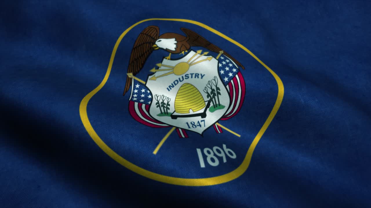 bandera del estado de utah ondeando en el viento. bandera nacional de utah. signo del estado de utah animación de bucle sin costura. 4k