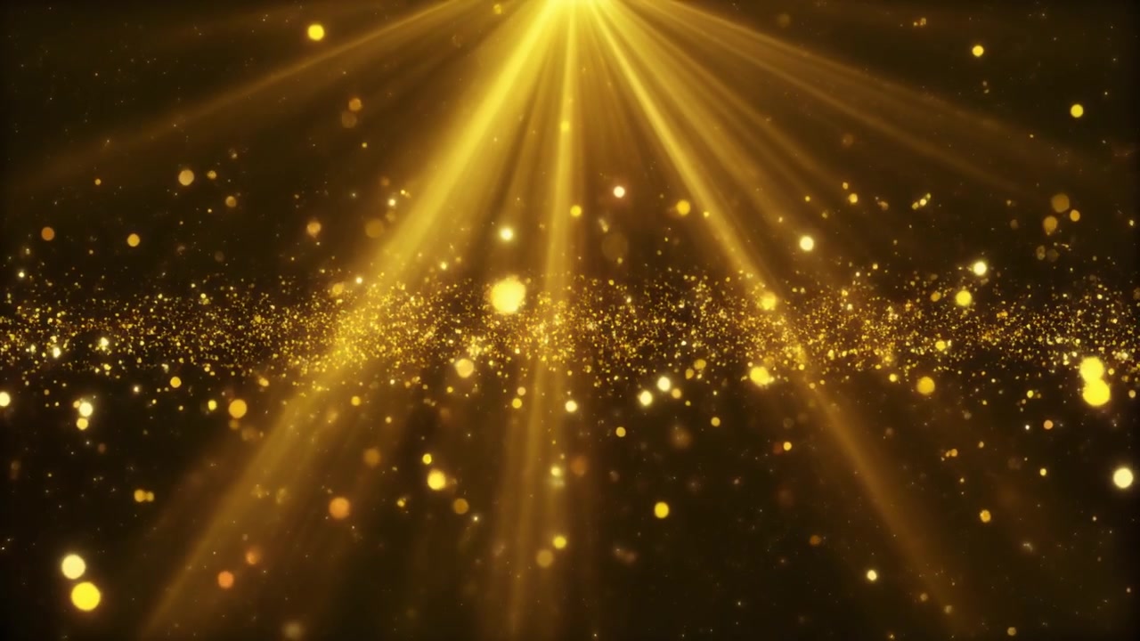 Golden Particles Floating with Radiant Light Rays