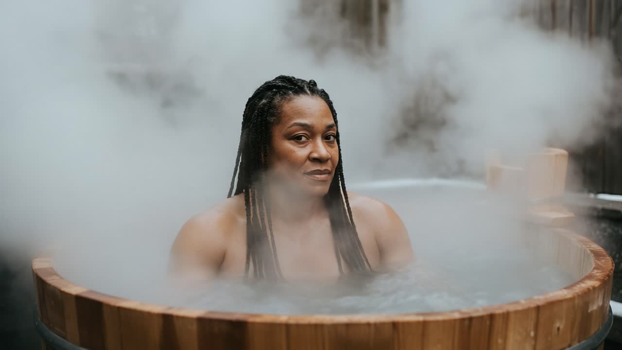 Serenity in Steam: A Captivating Journey Through a Relaxing Hot Stone Bath Surrounded by Gentle Mist and Tranquil Atmosphere