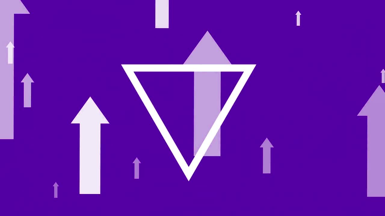 변화하는 색상의 배경에서 위로 움직이는 화살표 위에서 변화하는  ⁇ 색 선 모양의 애니메이션