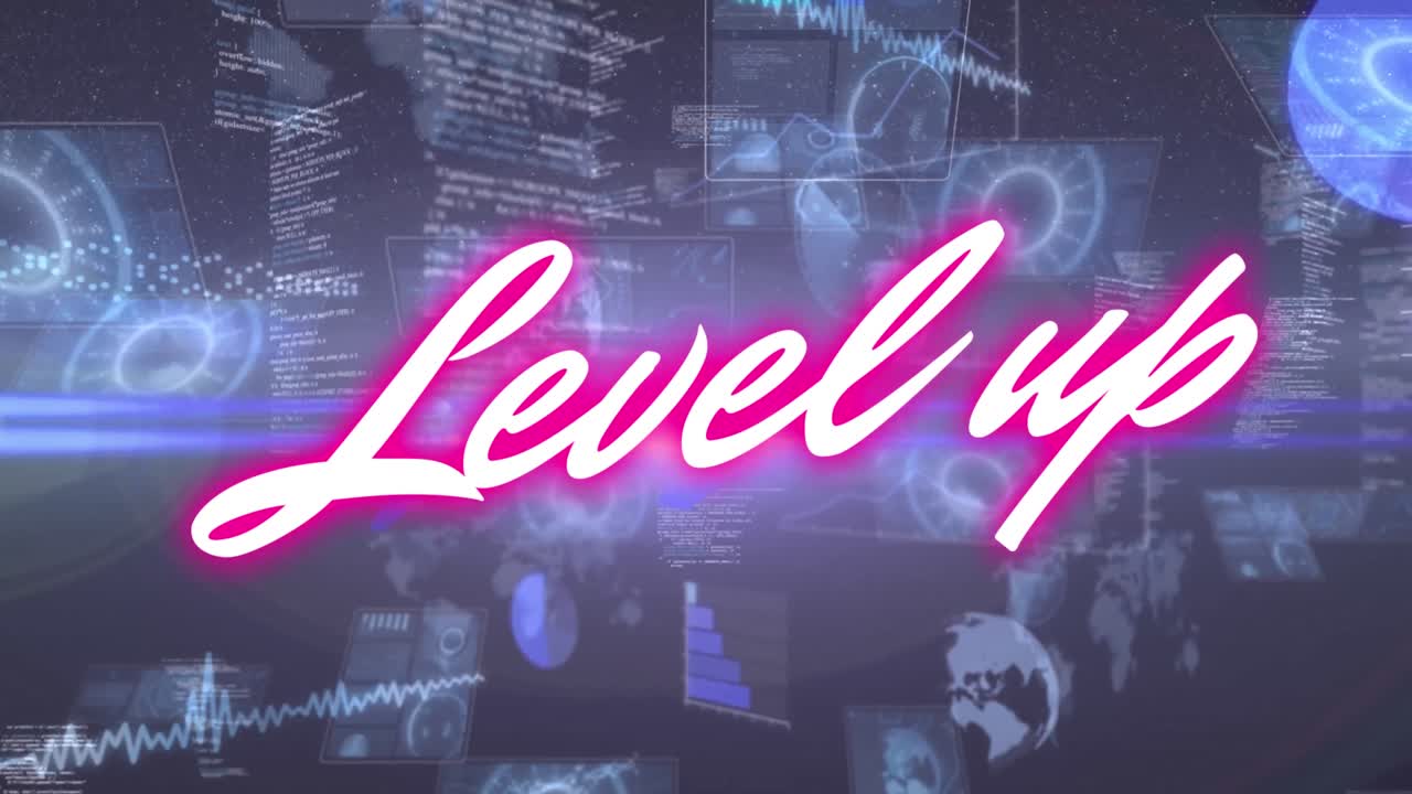 범위 스캐닝과 데이터 처리에 대한 레벨 업 텍스트의 애니메이션