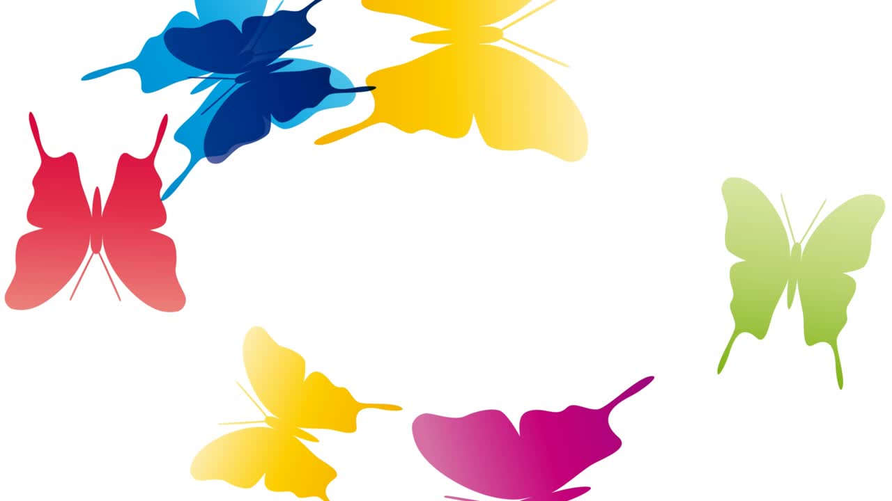 farfalle colorate che volano su uno sfondo bianco. illustrazione astratta animata. primavera