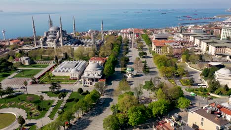 sultan ahmed mosque blue mosque from istanbul turkiye. aerial view.