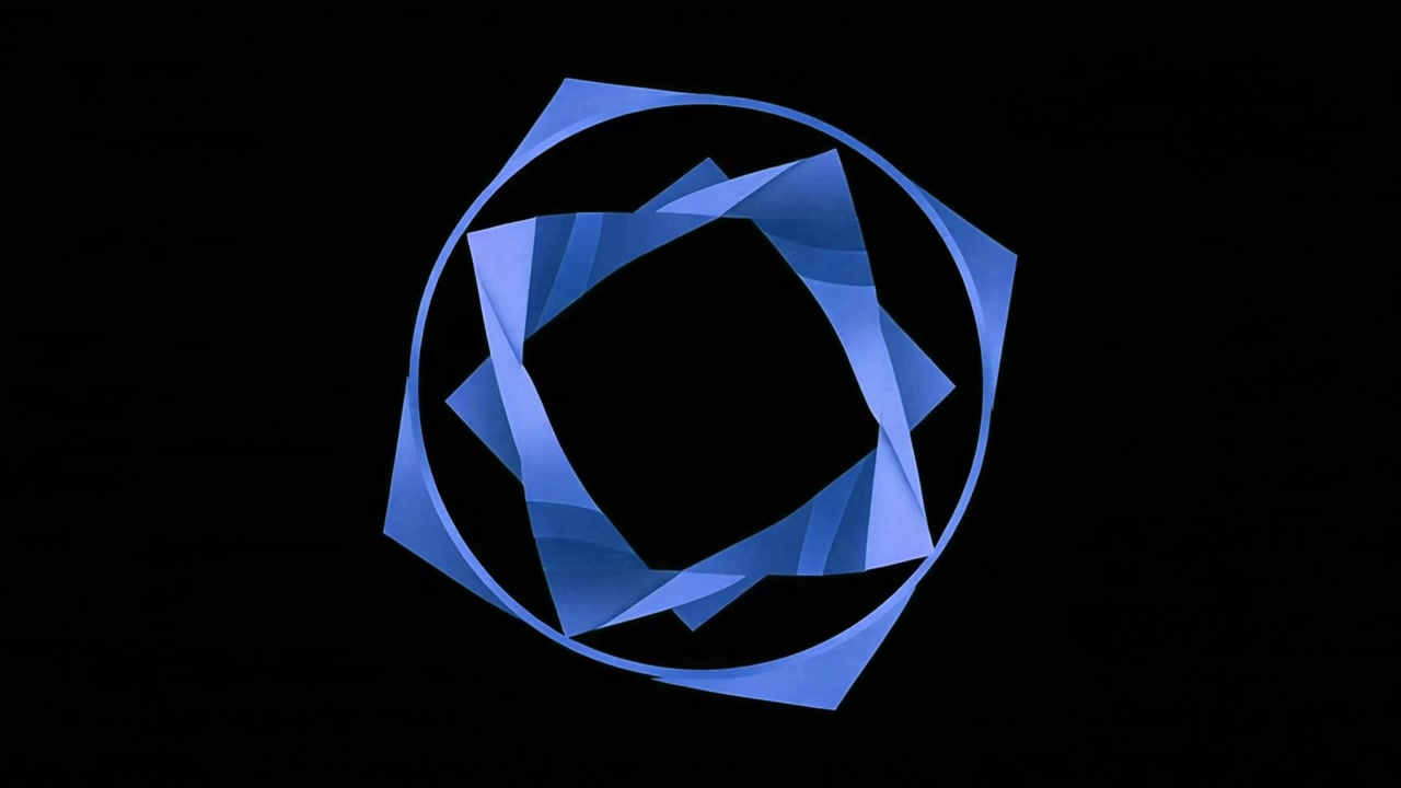 Abstract Blue Geometric Shape Rotating on Black Background
