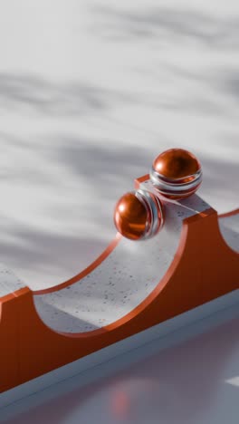 diseño geométrico abstracto con esferas naranjas en rampas de terrazzo