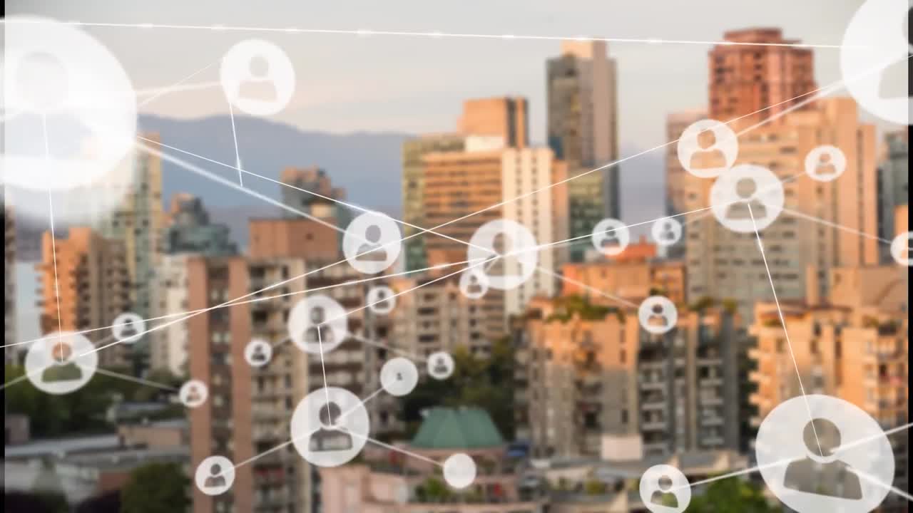 도시 풍경에 대한 연결 네트워크의 애니메이션