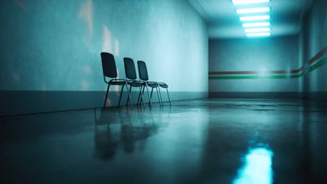 empty corridor in hospital with chairs