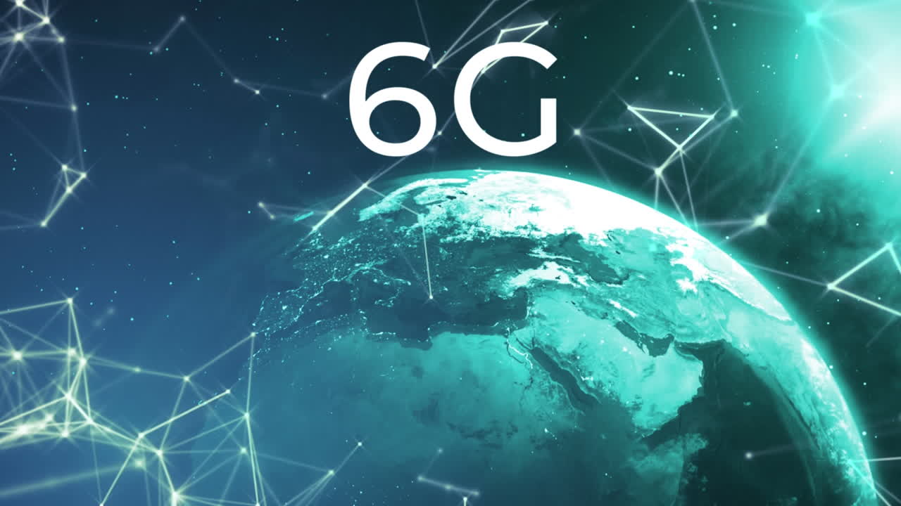 animación de texto de 6g sobre el globo sobre fondo verde