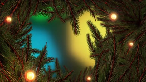 animación de ramas de árboles de navidad y luces de hadas parpadeando sobre un fondo negro.