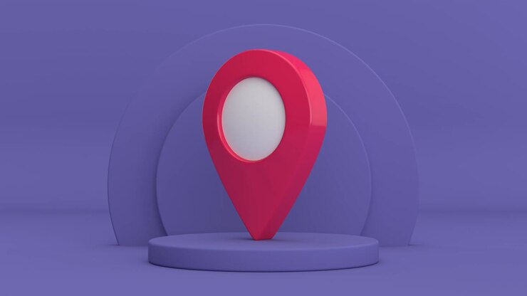 4k Resolution Video: Map Pointer Pin Rotating over Violet Very Peri Cylinders Products Stage Pedestal on a Violet Very Peri background loop animation