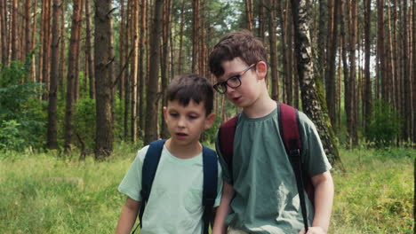 dos niños en el bosque.