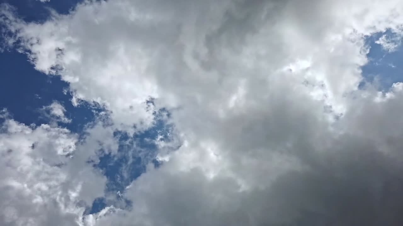 Timelapse of the blue sky with moving rain clouds. Sunny day