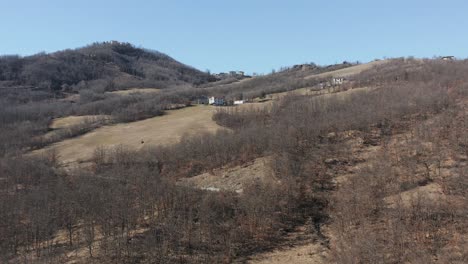 aerial – pedestal shoot revealing woods in the apennines