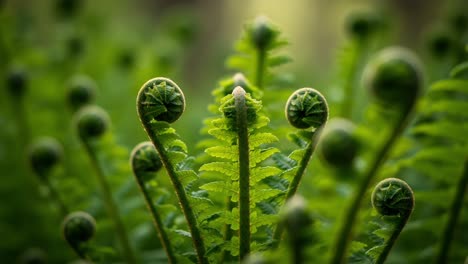 a close-up exploration of unfurling fern fronds capturing the beauty and intricacy of nature’s green patterns in a serene forest setting
