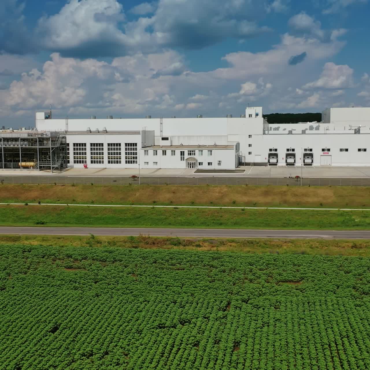 Aerial view over industrial factory