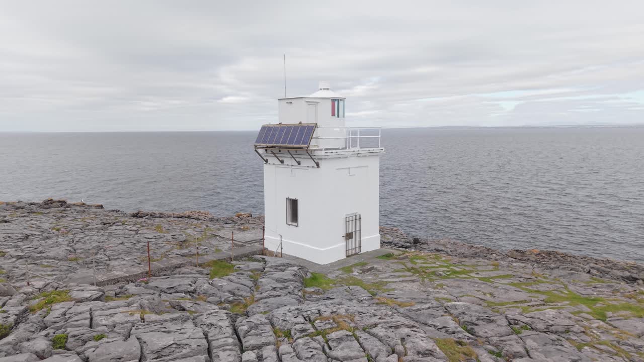 Black Head Lighthouse With Ocean In The Background In County Clare, Ireland. - aerial shot