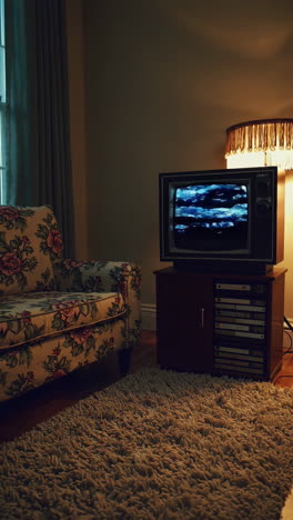 vintage 70s living room with retro tv