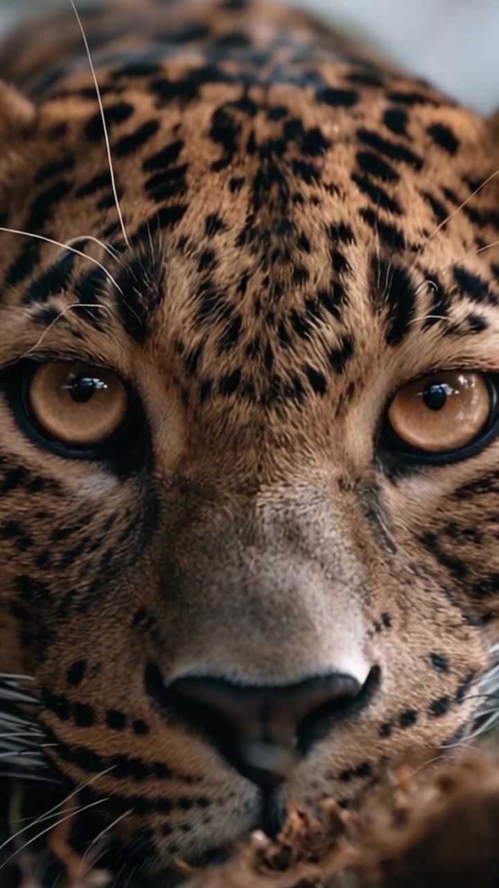 Görkemli bir leoparın büyüleyici yakın çekimi: Doğanın güzelliğinin ve ham gücünün her ayrıntıda çarpıcı bir gösterimi.