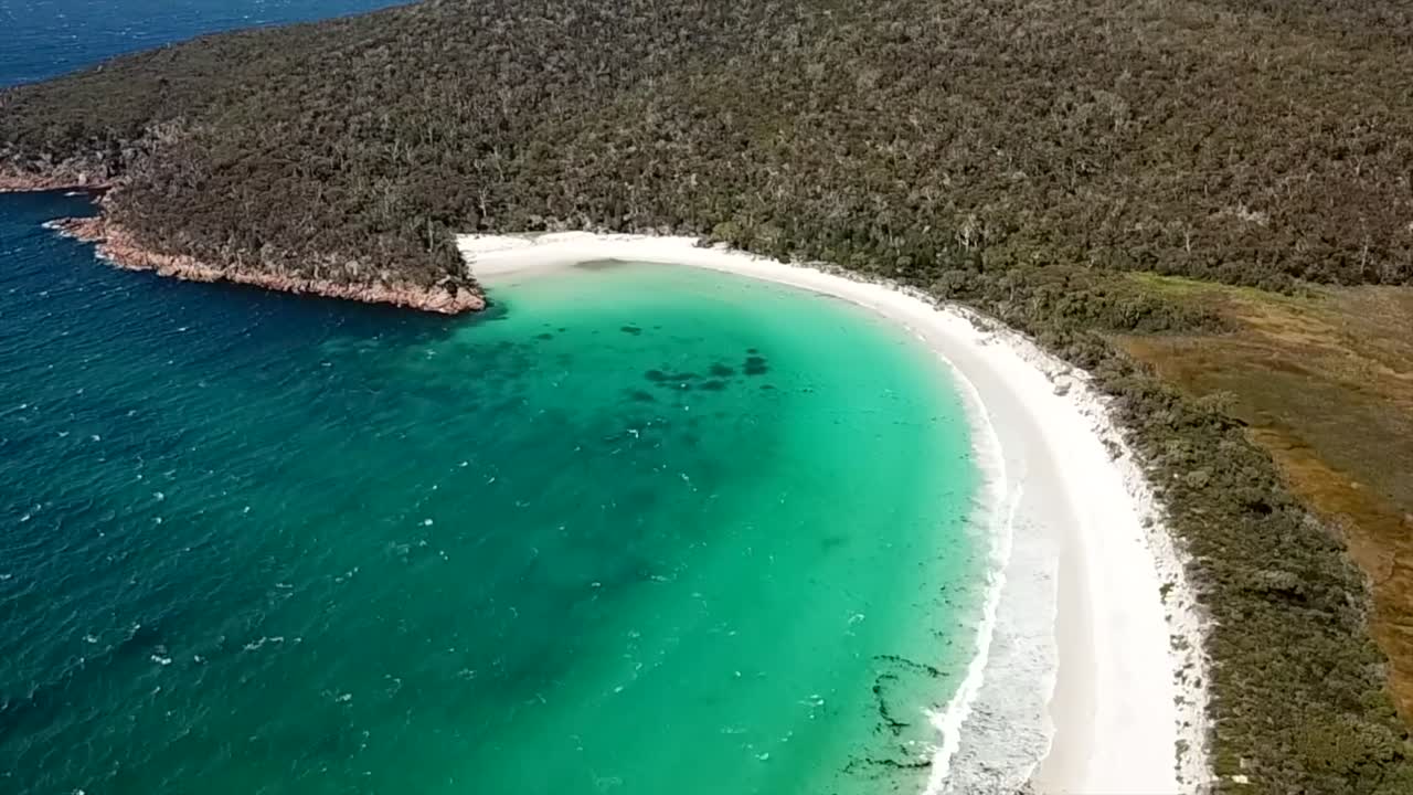 Drone filming Wineglass bay beach, Tasmania